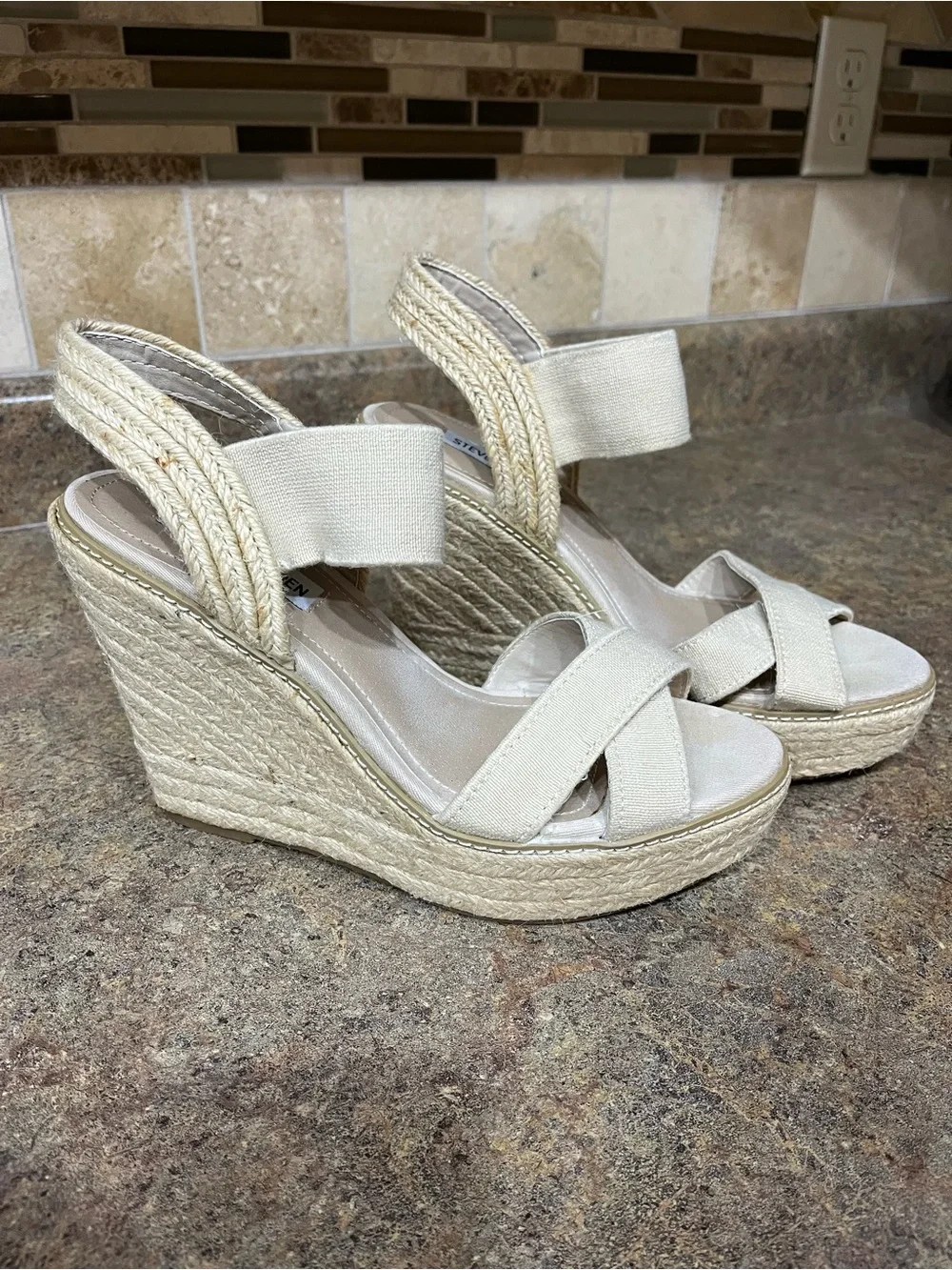 Steve Madden Espadrille Wedge Sandals Women Sz 6 Cream Natural Boho Summer